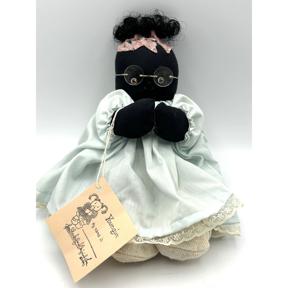 Vtg Jan Shackelford Cloth Doll Original Youngun Black Signed 1991 Folk Art OOAK
